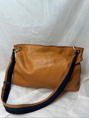 Mark and Graham Leather Shoulder Bag in Cognac Camel Brown with Adjustable Strap
